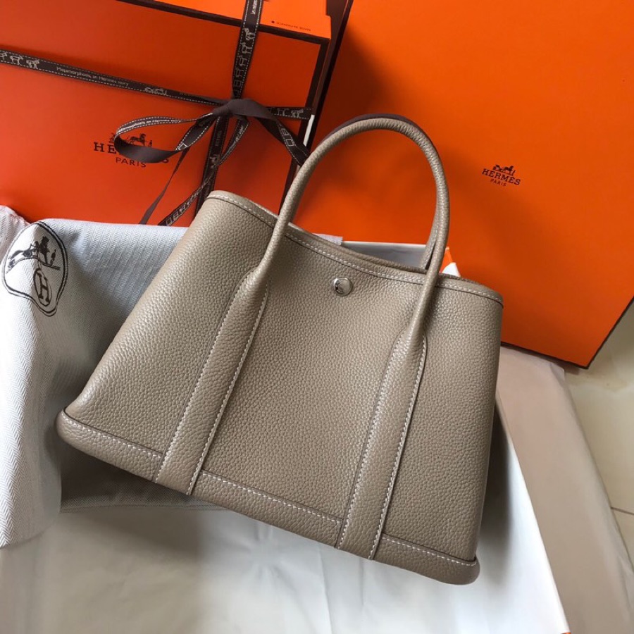 Hermes Garden Party 36cm Tote Handbag In Gris Asphalte Clemence Leather